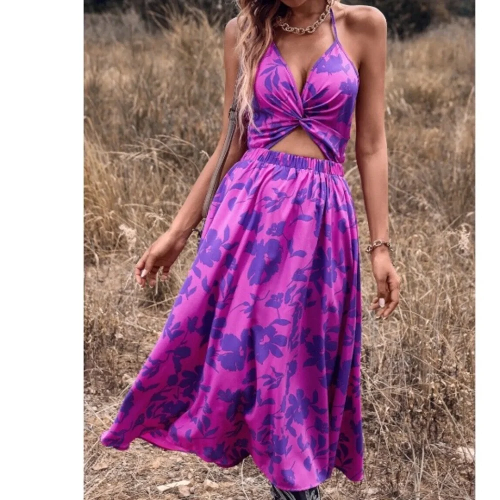 Endless Summer Purple Boho Floral Midi Dress - Picture 4 of 5